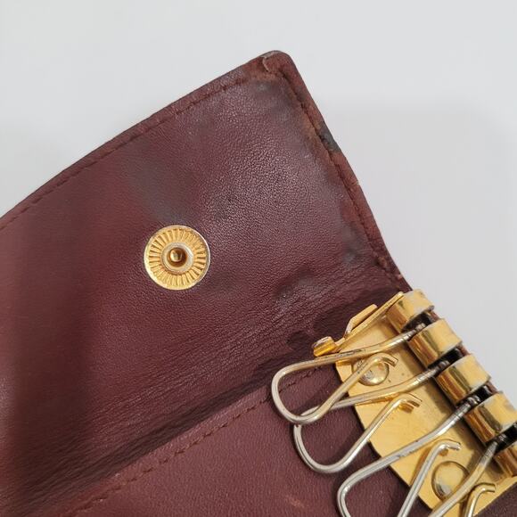 Cartier 4 Key Hooks Charm Case Wallet Red Bordeaux Burgundy Small Logo Leather - Picture 4 of 12